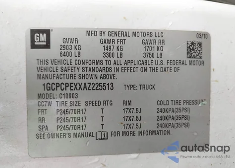 2010 Chevrolet Silverado 1500 Work Truck z USA, uszkodzony, nr VIN 1GCPCPEXXAZ225513